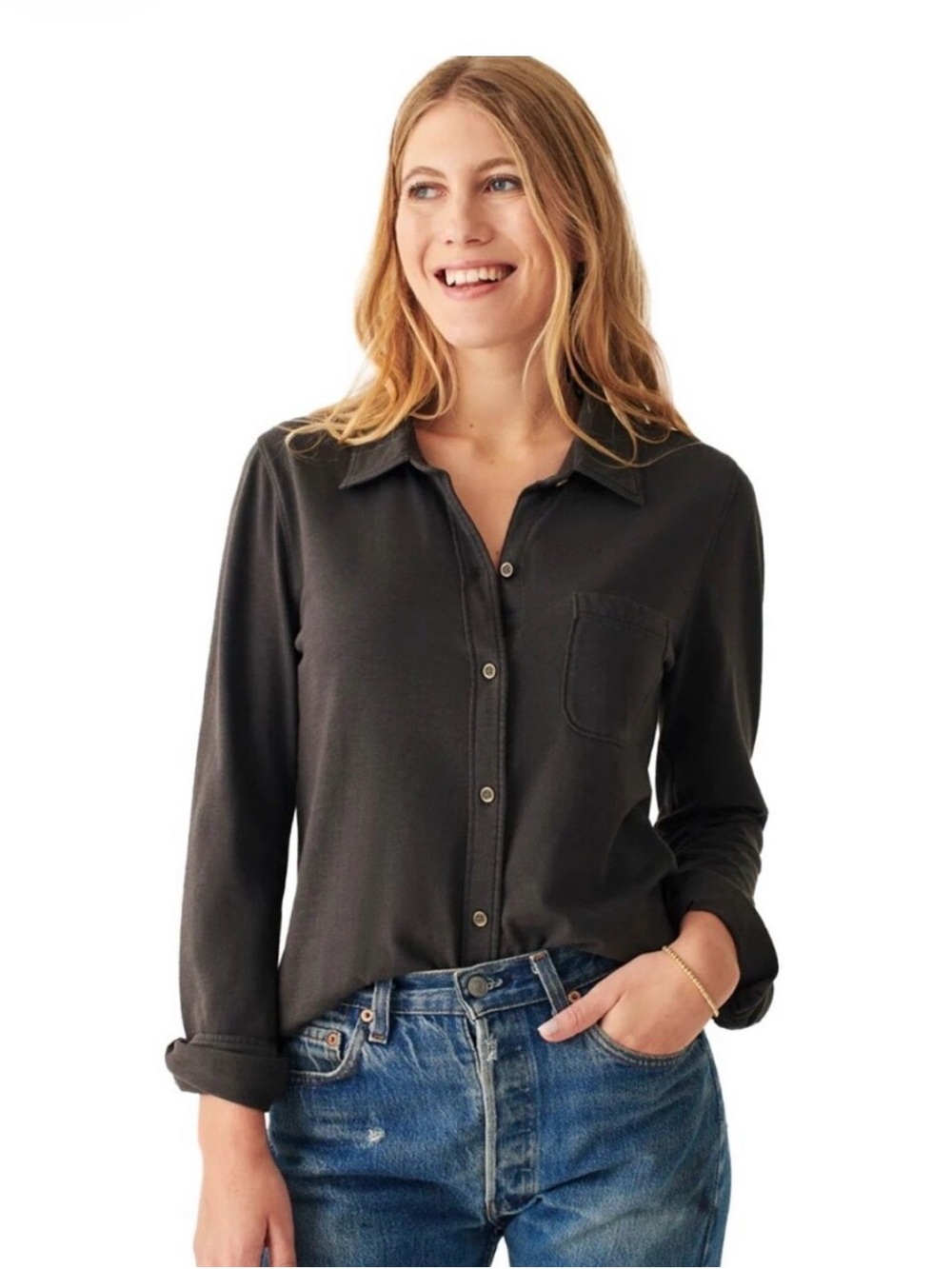 Faherty, Sunwashed Button-Front Shirt, Washed Black - Picture 1 of 7